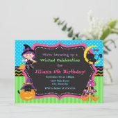 Witch Halloween Birthday Party Invitation Kaart (Staand voorkant)