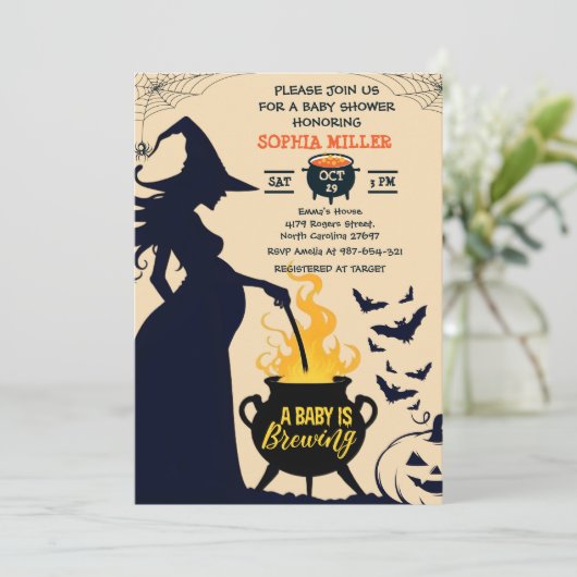 Witch Halloween Cauldron Baby is bezig met het bro Kaart (Staand voorkant)