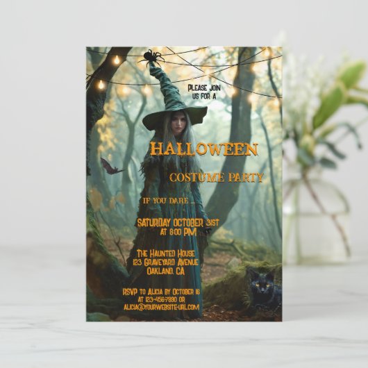 Witch Halloween Costume Party Kaart (Staand voorkant)