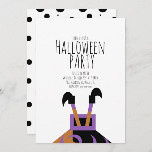 Witch Halloween Cute Birthday Party Event Kaart (Voorkant / Achterkant)