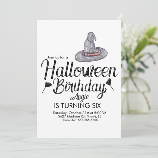 Witch Halloween Doodle Kaart (Staand voorkant)