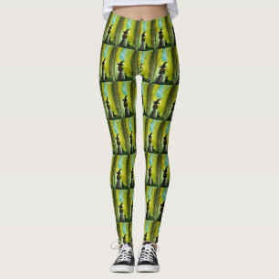 Witch Halloween Gothic Black Cat Spooky Waterverf Leggings