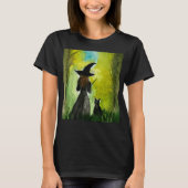 Witch Halloween Gothic Black Cat Spooky Waterverf T-shirt (Voorkant)