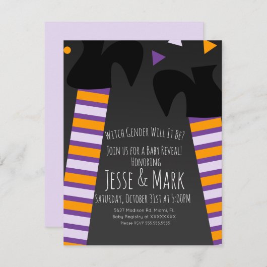 Witch Halloween Herfst Gender onthulling Uitnodigi Kaart (Voorkant / Achterkant)