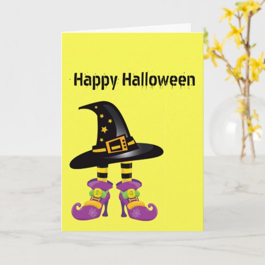 Witch Halloween Kaart (Gele Bloem)