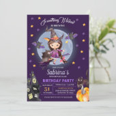 Witch Halloween Kids Birthday Party Invitation Kaart (Staand voorkant)