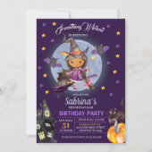 Witch Halloween Kids Birthday Party Invitation Kaart (Voorkant)