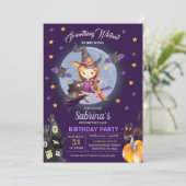 Witch Halloween Kids Birthday Party Invitation Kaart (Staand voorkant)