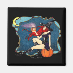 Witch Halloween met rode haren Magneet