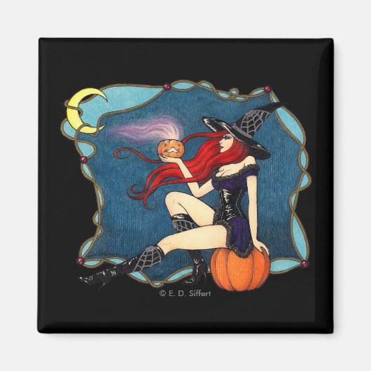 Witch Halloween met rode haren Magneet (Voorkant)