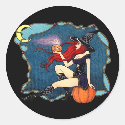 Witch Halloween met rode haren Ronde Sticker (Voorkant)