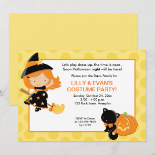 Witch Halloween Party Girls Birthday Invite Kaart