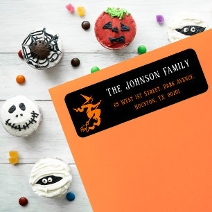 Witch Halloween Party Mail Black Return Address Etiket