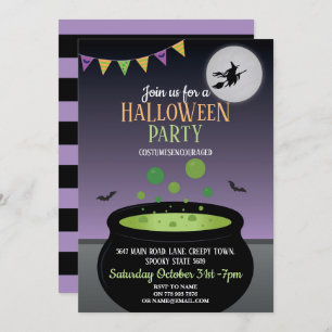 Witch Halloween Party nodigt het schaamse Cauldron Kaart