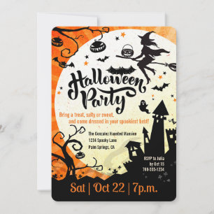Witch, Halloween Party, Potluck Invitation Kaart