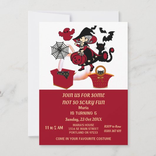 Witch Halloween Spider Web Pumpkins Kind Birthday Kaart (Voorkant)