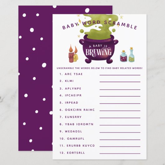 Witch Halloween Theme Baby Word Scramble Game (Voorkant / Achterkant)