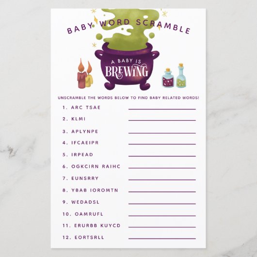 Witch Halloween Theme Baby Word Scramble Game (Voorkant)