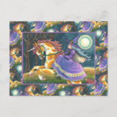 WITCH & HALLOWEEN UNICORN, BLACK CAT Fantasy Horse Feestdagenkaart (Voorkant)