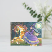 WITCH & HALLOWEEN UNICORN, BLACK CAT Fantasy Horse Feestdagenkaart (Staand voorkant)