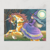 WITCH & HALLOWEEN UNICORN, BLACK CAT Fantasy Horse Feestdagenkaart (Voorkant)