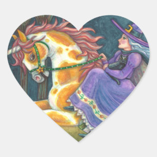 WITCH & HALLOWEEN UNICORN, BLACK CAT Fantasy Horse Hart Sticker