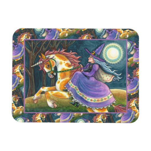 WITCH & HALLOWEEN UNICORN, BLACK CAT Fantasy Horse Magneet (Horizontaal)