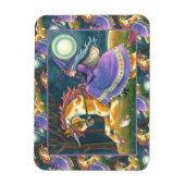 WITCH & HALLOWEEN UNICORN, BLACK CAT Fantasy Horse Magneet (Verticaal)