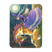 WITCH & HALLOWEEN UNICORN, BLACK CAT Fantasy Horse Magneet (Verticaal)
