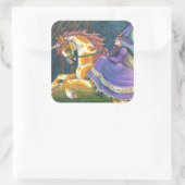WITCH & HALLOWEEN UNICORN, BLACK CAT Fantasy Horse Vierkante Sticker (Tas)