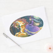 WITCH & HALLOWEEN UNICORN, BLACK CAT Fantasy Ovale Sticker (Envelop)