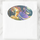 WITCH & HALLOWEEN UNICORN, BLACK CAT Fantasy Ovale Sticker (Tas)