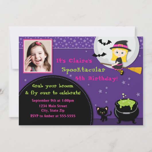 Witch Halloween Verjaardag Uitnodiging Blonde (Voorkant)