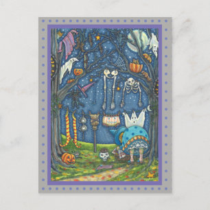 WITCH HANGING BLACK CAT, GHOST, SKELETON LAUNDRY BRIEFKAART