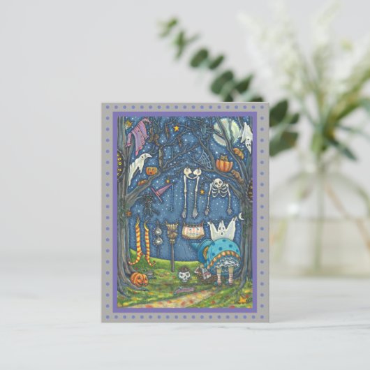 WITCH HANGING BLACK CAT, GHOST, SKELETON LAUNDRY BRIEFKAART (Staand voorkant)