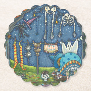 WITCH HANGT HAAR ZWARTE KAT, GHOST, SKELLY LAUNDRY KARTONNEN ONDERZETTERS