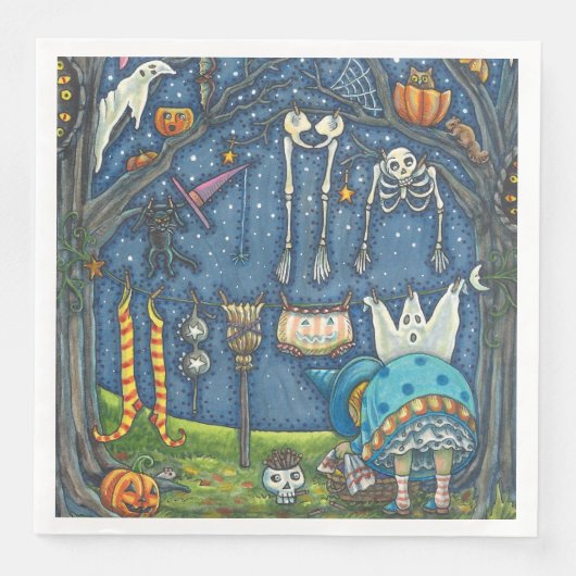 WITCH HANGT HAAR ZWARTE KAT, GHOST, SKELLY LAUNDRY SERVET (Voorkant)