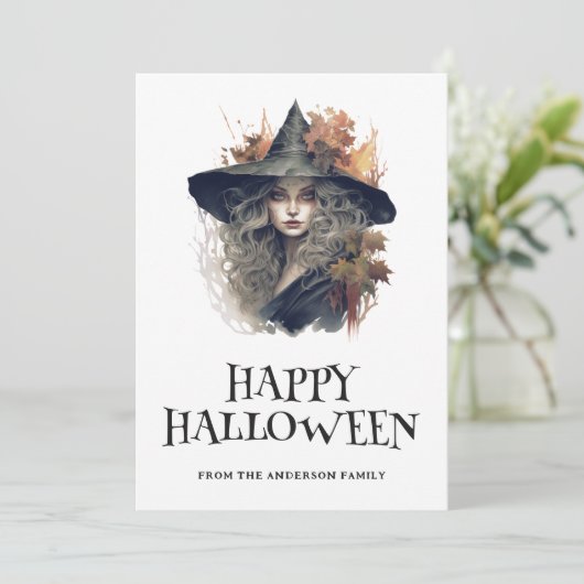 Witch Happy Halloween Feestdagenkaart (Staand voorkant)