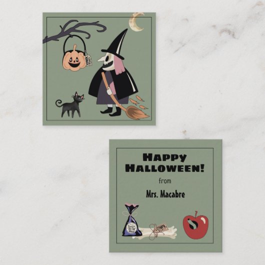 Witch Happy Halloween van de schoolsluitkaart Informatiekaartje (Voorkant / Achterkant)