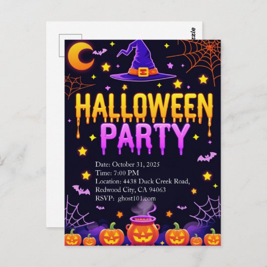 Witch Hat Halloween Party Briefkaart (Voorkant / Achterkant)