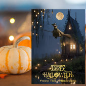Witch Haunted House Spooky Forest Halloween Foto Folie Feestdagenkaart