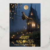 Witch Haunted House Spooky Forest Halloween Foto Folie Feestdagenkaart (Voorkant)