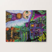 Witch Haunted Tree House Black Cat Halloween Legpuzzel (Horizontaal)