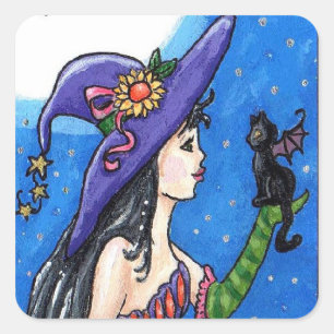 "Witch & her Bat-Cats" sticker