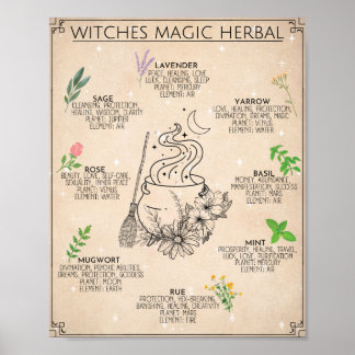 Witch Herbal Magic Art Sign Poster