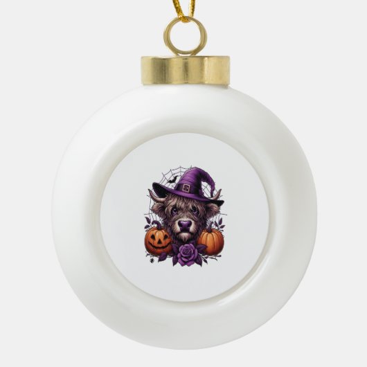 Witch Highland Halloween Cow Keramische Bal Ornament (Voorkant)