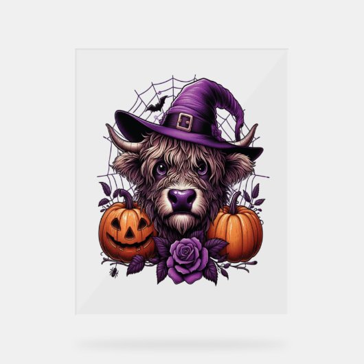 Witch Highland Halloween Koe Acryl Bord (Voorkant)