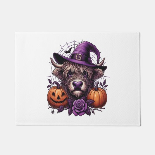 Witch Highland Halloween Koe Deurmat (Voorkant)