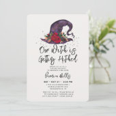 Witch Hitched Gray Halloween Vrijgezellenfeest Kaart (Staand voorkant)