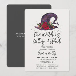 Witch Hitched Gray Halloween Vrijgezellenfeest Kaart